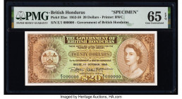 British Honduras Government of British Honduras 20 Dollars 1.10.1958 Pick 32as Specimen PMG Gem Uncirculated 65 EPQ. A perforated Specimen punch is pr...