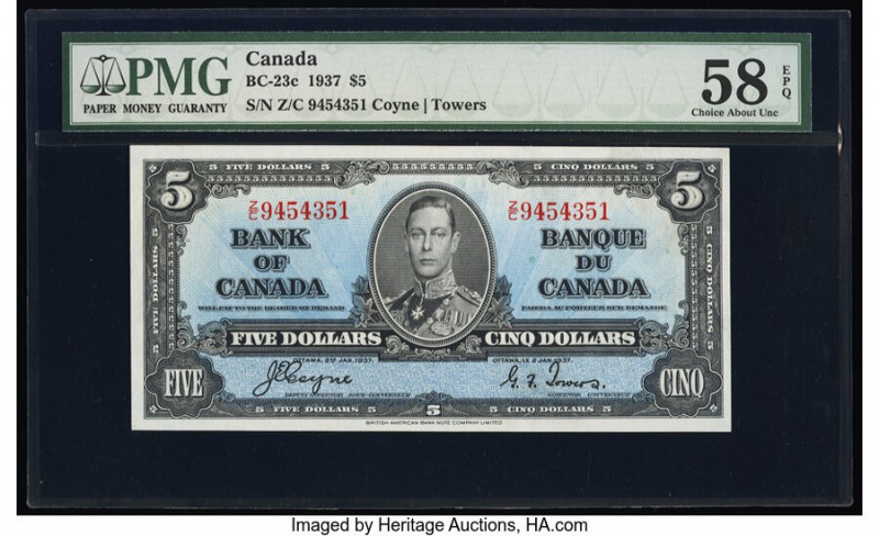 Canada Bank of Canada $5 2.1.1937 BC-23c PMG Choice About Unc 58 EPQ. 

HID09801...