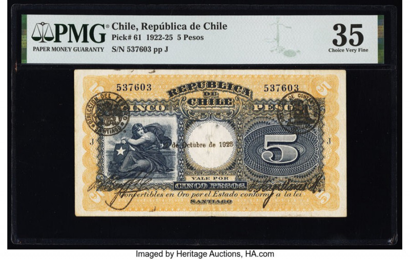Chile Republica de Chile 5 Pesos 2.10.1918 Pick 61 PMG Choice Very Fine 35. 

HI...