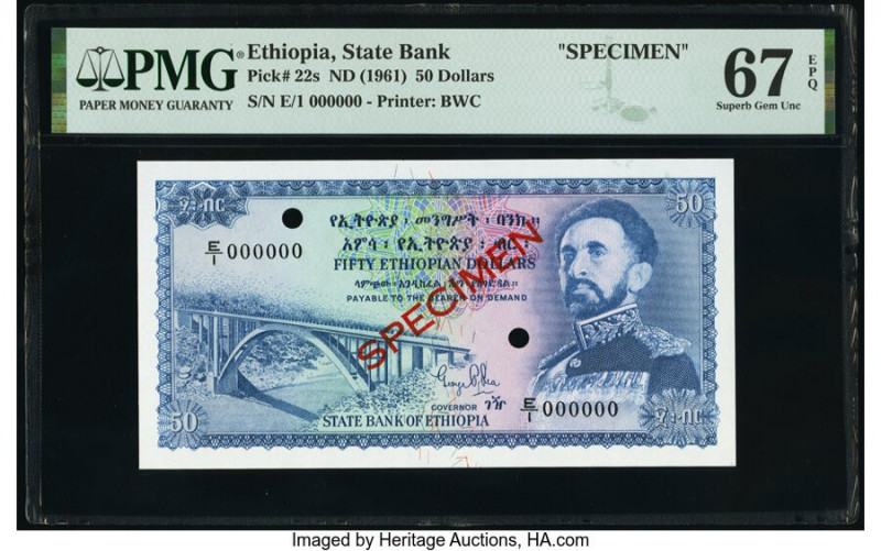 Ethiopia State Bank of Ethiopia 50 Dollars ND (1961) Pick 22s Specimen PMG Super...