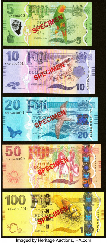 Fiji 2012 Specimen Set of 5 Examples Crisp Uncirculated. Red Specimen overprints...