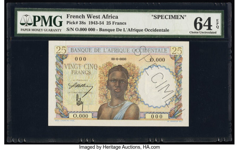 French West Africa Banque de l'Afrique Occidentale 25 Francs ND (1943-54) Pick 3...