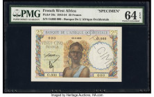 French West Africa Banque de l'Afrique Occidentale 25 Francs ND (1943-54) Pick 38s Specimen PMG Choice Uncirculated 64 EPQ. A perforated Specimen punc...