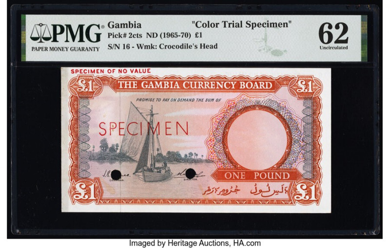 Gambia The Gambia Currency Board 1 Pound ND (1965-70) Pick 2cts Color Trial Spec...