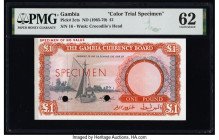 Gambia The Gambia Currency Board 1 Pound ND (1965-70) Pick 2cts Color Trial Specimen PMG Uncirculated 62. Previous mounting, red Specimen overprints a...