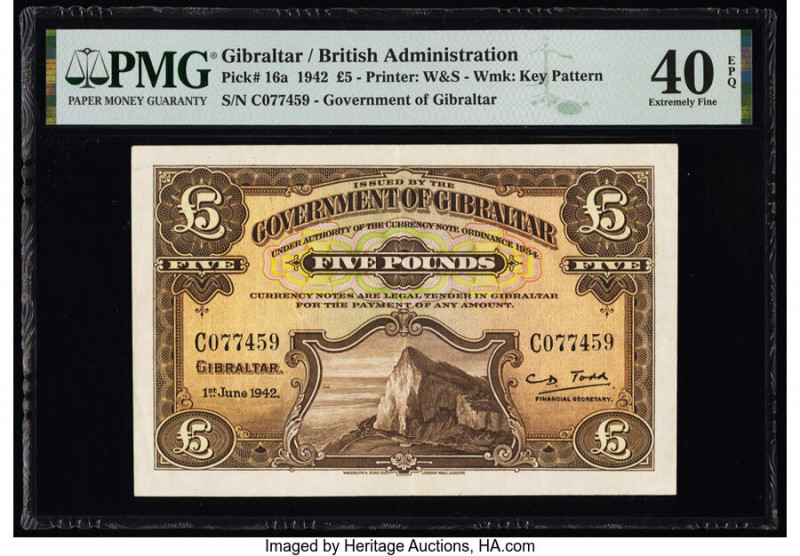 Gibraltar Government of Gibraltar 5 Pounds 1.6.1942 Pick 16a PMG Extremely Fine ...