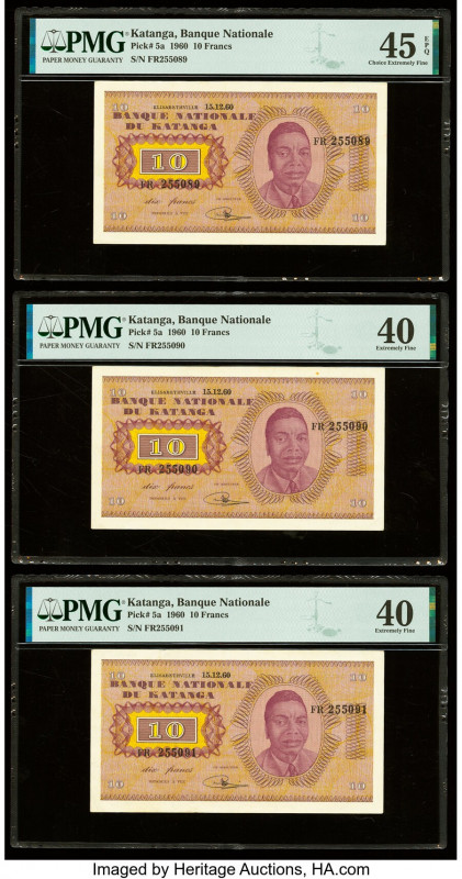 Katanga Banque Nationale du Katanga 10 Francs 15.12.1960 Pick 5a Three Consecuti...