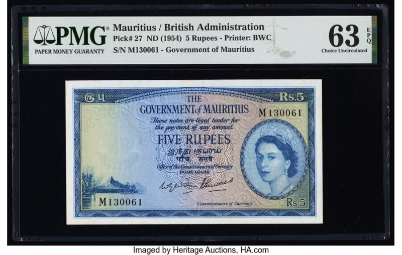 Mauritius Government of Mauritius 5 Rupees ND (1954) Pick 27 PMG Choice Uncircul...