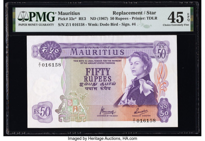 Mauritius Bank of Mauritius 50 Rupees ND (1967) Pick 33c* Replacement PMG Choice...