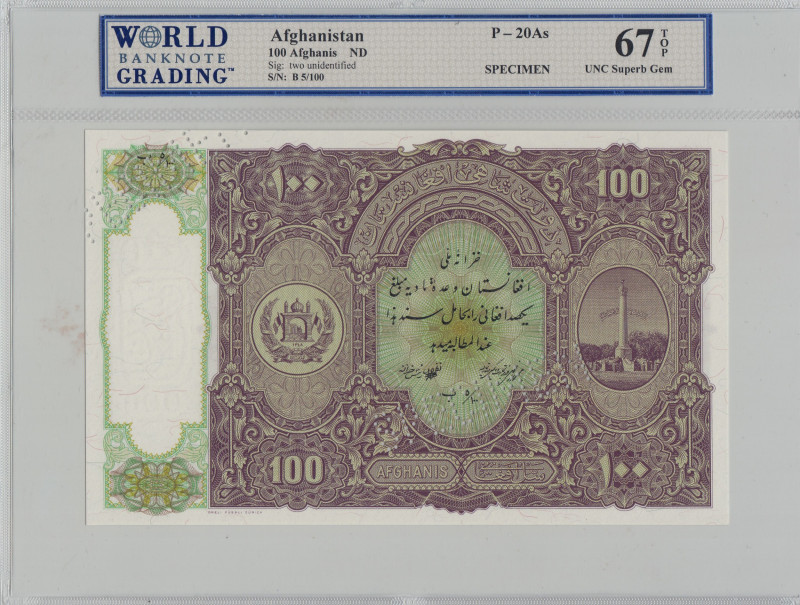 Afghanistan, 100 Afghanis, 1936, UNC, p20As, SPECIMEN
WBG 67 TOP
Estimate: USD...