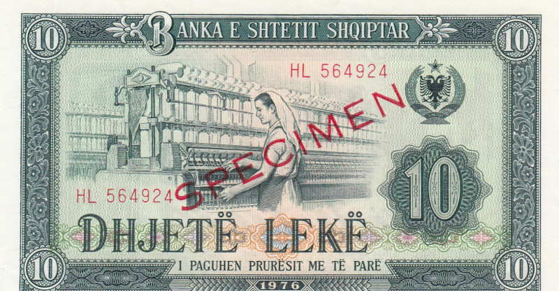 Albania, 10 Leke, 1976, UNC, p43s, SPECIMEN
Banka e Shtetit Shqiptar
Estimate:...