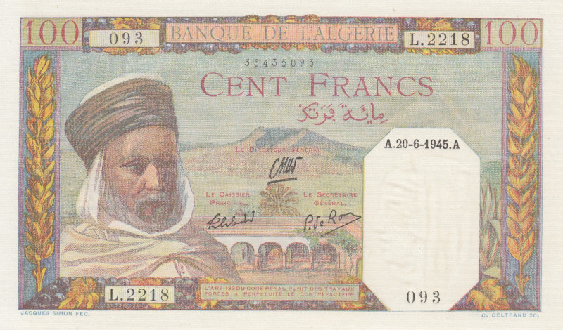 Algeria, 100 Francs, 1945, UNC, p85
Banque de l'Algérie
Estimate: USD 100 - 20...