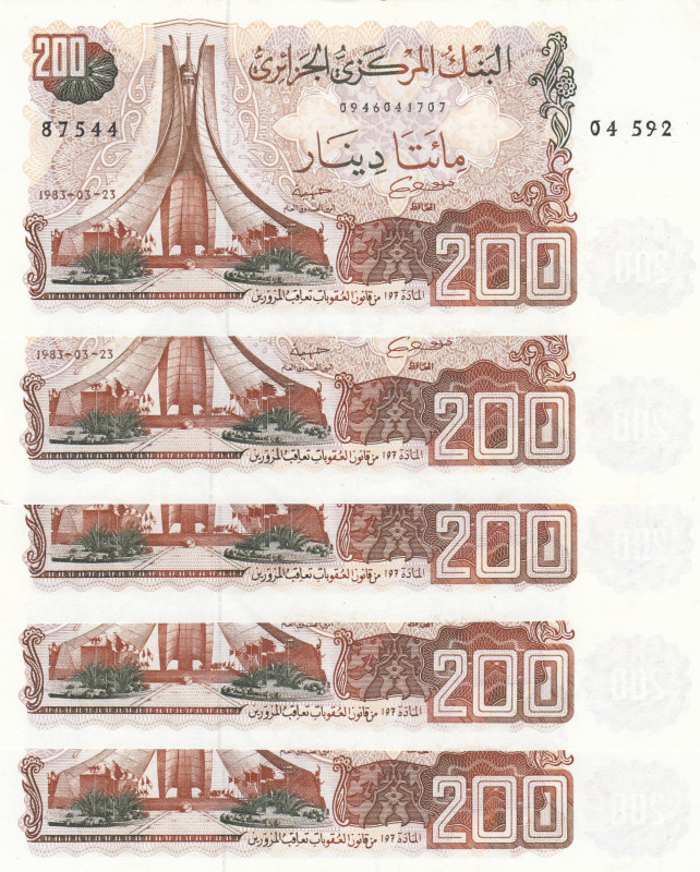 Algeria, 200 Dinars, 1983, UNC, p135a, (Total 5 banknotes)
There's a deck of lo...
