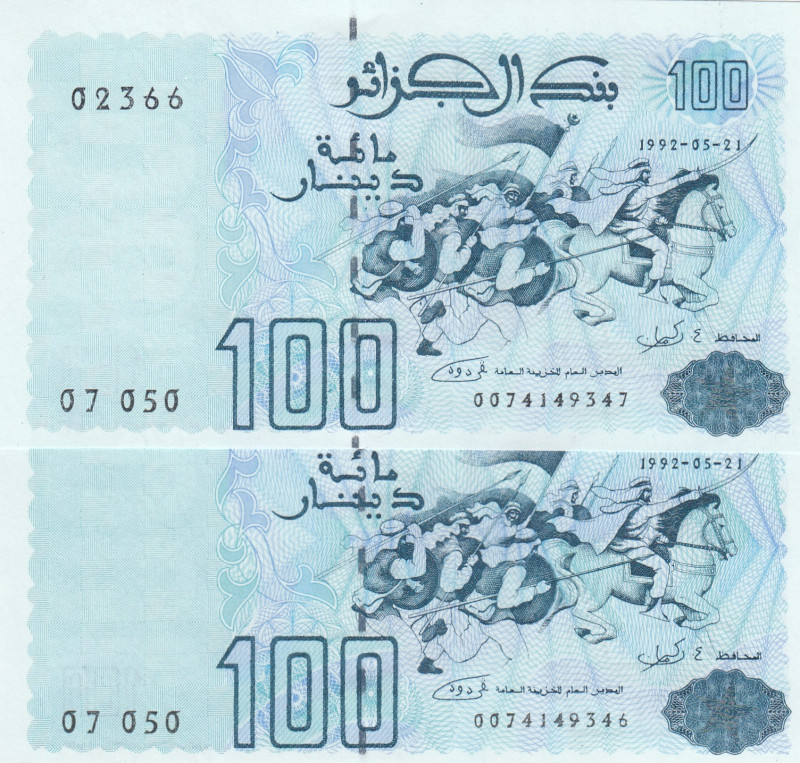 Algeria, 100 Dinars, 1992, UNC, p137, (Total 2 consecutive banknotes)
Bank al-D...