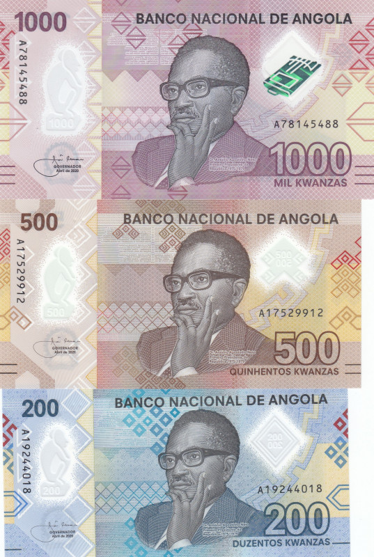 Angola, 200-500-1.000 Kwanzas, 2020, UNC, p160; p161; p162, (Total 3 banknotes)...