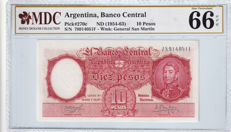 Argentina, 10 Pesos, 1954/1963, UNC, p270c
MDC 66 GPQ
Estimate: USD 20 - 40