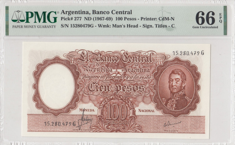 Argentina, 100 Pesos, 1967/1969, UNC, p277
PMG 66 EPQ, Banco Central
Estimate:...