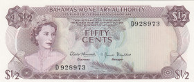 Bahamas, 1/2 Dollar, 1968, UNC, p26a
Queen Elizabeth II. Potrait, Waves
Estimate: USD 30 - 60