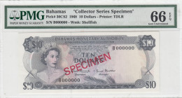 Bahamas, 10 Dollars, 1968, UNC, p30CS2, SPECIMEN
PMG 66 EPQ, Queen Elizabeth II. Potrait, Collector Series
Estimate: USD 300 - 600