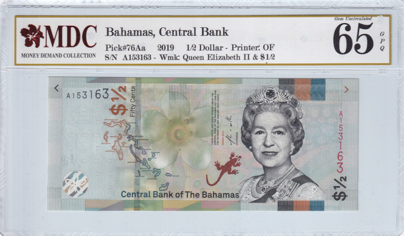 Bahamas, 1/2 Dollar, 2019, UNC, p76Aa
MDC 65 GPQ, Queen Elizabeth II. Potrait
...