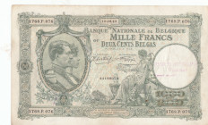 Belgium, 1.000 Francs-200 Belgas, 1943, VF(+), p110
Stained
Estimate: USD 20 - 40