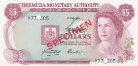 Bermuda, 5 Dollars, 1978, UNC, p29as, SPECIMEN
Queen Elizabeth II. Potrait, There's a deck of losers.
Estimate: USD 30 - 60