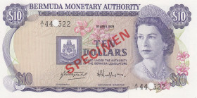 Bermuda, 10 Dollars, 1978, UNC, p30as, SPECIMEN
Queen Elizabeth II. Potrait, There's a deck of losers.
Estimate: USD 40 - 80