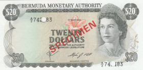 Bermuda, 20 Dollars, 1984, UNC, p31cs, SPECIMEN
Queen Elizabeth II. Potrait, There's a deck of losers.
Estimate: USD 50 - 100