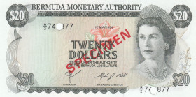 Bermuda, 20 Dollars, 1984, UNC, p31cs, SPECIMEN
Queen Elizabeth II. Potrait, Bermuda Monetary Authorıty
Estimate: USD 50 - 100