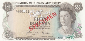 Bermuda, 50 Dollars, 1978, UNC, p32bs, SPECIMEN
Queen Elizabeth II. Potrait, There's a deck of losers.
Estimate: USD 60 - 120