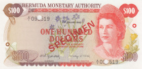 Bermuda, 100 Dollars, 1982, UNC, p33as, SPECIMEN
Queen Elizabeth II. Potrait, There's a deck of losers.
Estimate: USD 75 - 150