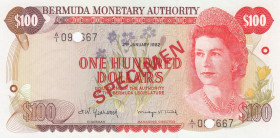 Bermuda, 100 Dollars, 1982, UNC, p33as, SPECIMEN
Queen Elizabeth II. Potrait, Bermuda Monetary Authorıty
Estimate: USD 75 - 150