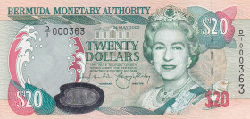 Bermuda, 20 Dollars, 2000, UNC, p53a
Queen Elizabeth II. Potrait, Light handling
Estimate: USD 50 - 100