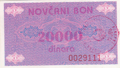 Bosnia - Herzegovina, 20.000 Dinara, 1992, UNC, p52Aa
Banknote Voucher
Estimate: USD 50 - 100