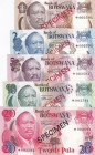 Botswana, 1-2-5-10-20 Pula, 1979, AUNC, SPECIMEN
(Total 5 banknotes), Collector Series, COA (Certificate of Authenticity) 002591
Estimate: USD 50 - ...