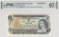 Canada, 1 Dollar, 1973, UNC, p85s, SPECIMEN
PMG 67 EPQ, High condition 
Estimate: USD 500 - 1000