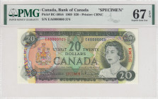 Canada, 20 Dollars, 1969, UNC, p89s, SPECIMEN
PMG 67 EPQ, High condition 
Estimate: USD 500 - 1000