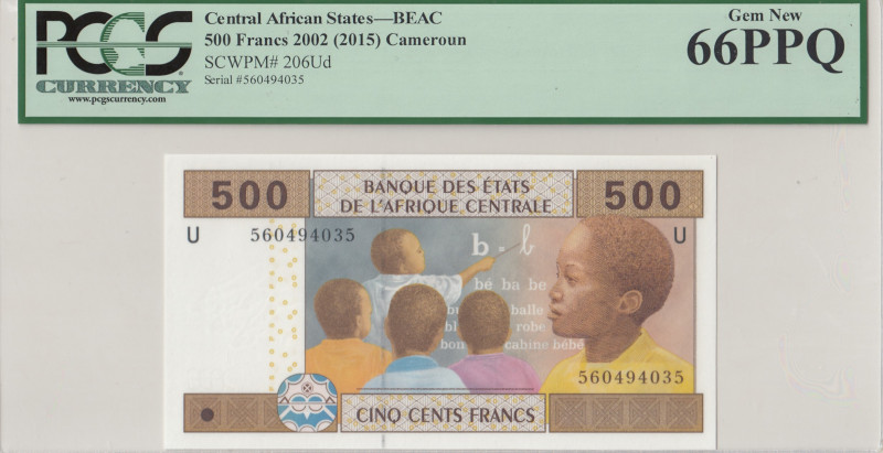 Central African States, 500 Francs, 2002, UNC, p206Ud
PCGS 66 PPQ
Estimate: US...