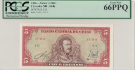 Chile, 5 Escudos, 1964, UNC, p138
PCGS 66 PPQ
Estimate: USD 25 - 50