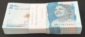 Colombia, 2.000 Pesos, 2015, UNC, p458a, BUNDLE
(Total 100 Banknotes), Banco De La Republica Colombia
Estimate: USD 75 - 150