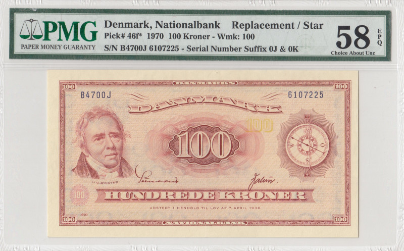 Denmark, 100 Kroner, 1970, AUNC, p46f, REPLACEMENT
PMG 58 EPQ
Estimate: USD 25...