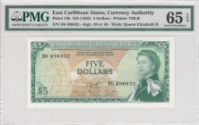 East Caribbean States, 5 Dollars, 1965, UNC, p14h
PMG 65 EPQ, Currency Authority, Queen Elizabeth II. Potrait
Estimate: USD 50 - 100