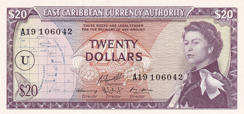 East Caribbean States, 20 Dollars, 1965, UNC, p15n
Queen Elizabeth II. Potrait...