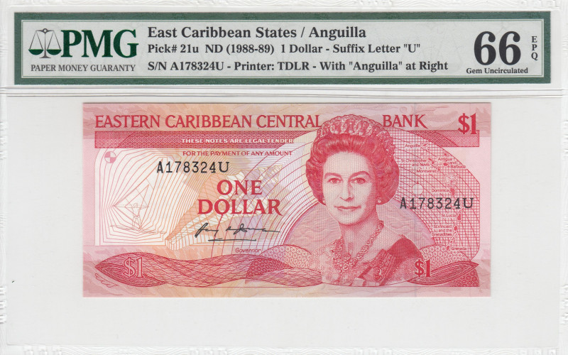 East Caribbean States, 1 Dollar, 1988/1989, UNC, p21u
PMG 66 EPQ, Queen Elizabe...