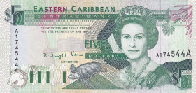 East Caribbean States, 5 Dollars, 1993, UNC, p26a
Queen Elizabeth II. Potrait
Estimate: USD 40 - 80
