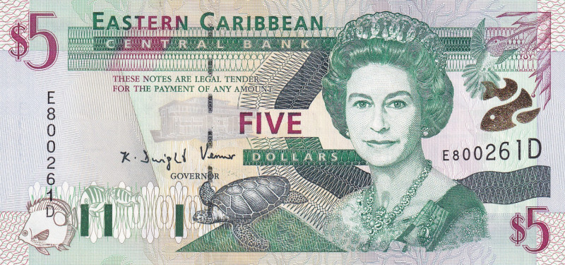 East Caribbean States, 5 Dollars, 2000, UNC, p37d
Queen Elizabeth II. Potrait
...