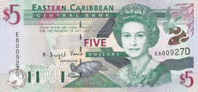 East Caribbean States, 5 Dollars, 2000, UNC, p37d
Queen Elizabeth II. Potrait
Estimate: USD 20 - 40
