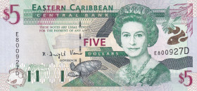 East Caribbean States, 5 Dollars, 2000, UNC, p37d
Queen Elizabeth II. Potrait
Estimate: USD 20 - 40