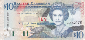 East Caribbean States, 10 Dollars, 2003, UNC, p43k
Queen Elizabeth II. Potrait
Estimate: USD 20 - 40