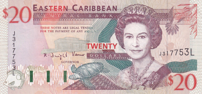 East Caribbean States, 20 Dollars, 2003, AUNC(-), p44l
Queen Elizabeth II. Potr...